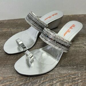 NEW Belle Beaur Women’s Sparkly Diamanté Toe Ring Wedge Heels Size 38/ 7.5